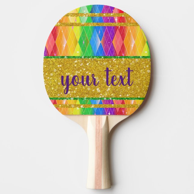  glitter rainbow pride argyle  ping pong paddle (Front)