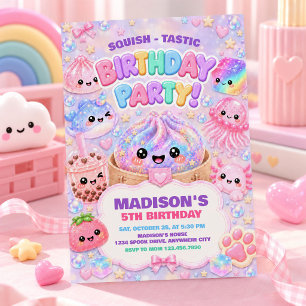 Glitter Rainbow Squishy Girl Birthday Party Invitation