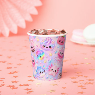 Glitter Rainbow Squishy Girl Birthday Party Paper Cups