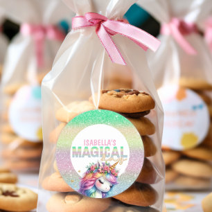 Glitter rainbow unicorn magical  classic round sticker