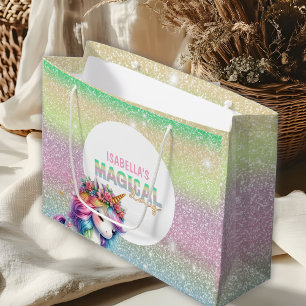 Glitter rainbow unicorn magical large gift bag