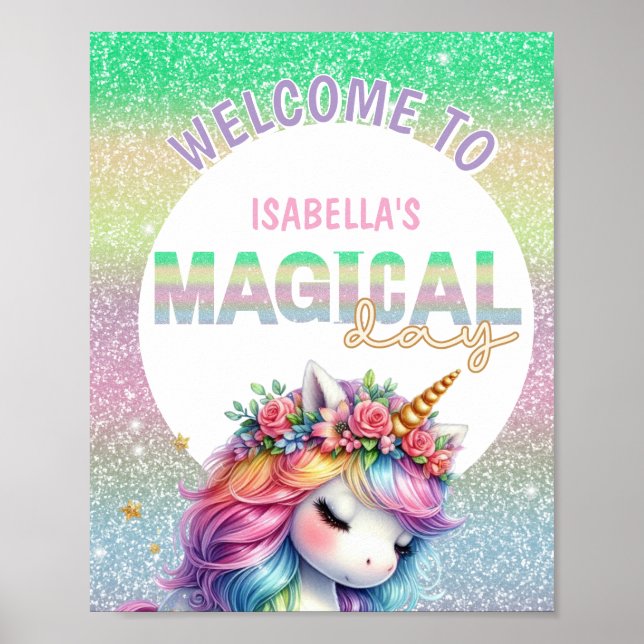 Glitter rainbow unicorn magical welcome sign (Front)