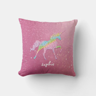 Glitter Rainbow Unicorn Nursery Cushion
