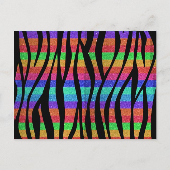 Glitter Rainbow zebra stripes Postcard (Front)