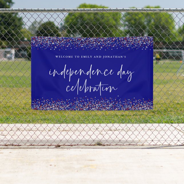 Glitter Red Blue Independence Day July 4 Welcome Banner (Insitu)