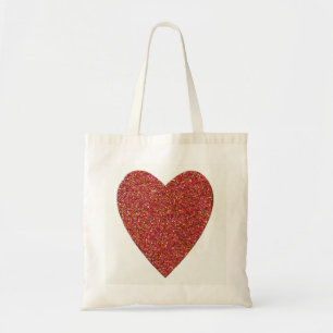 Glitter Red Heart Wedding Tote Bag