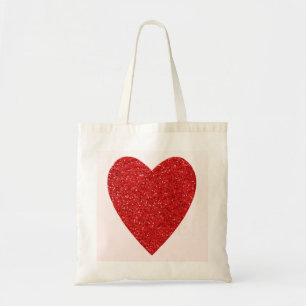 Glitter Red Heart Wedding Tote Bag