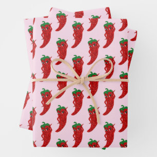 Glitter Red Hot Pepper Diva Pink Wrapping Paper Sheet