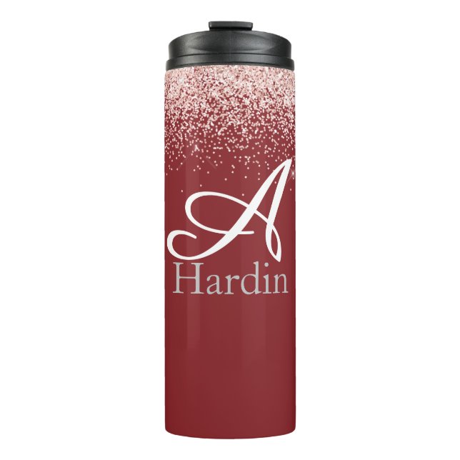 Glitter Red Monogram Initials Name Thermal Tumbler (Front)