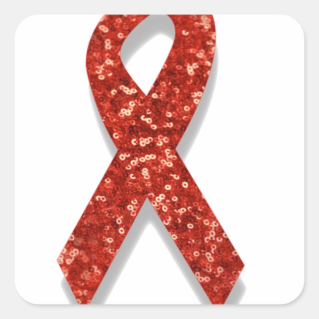 glitter red ribbon square sticker (Front)