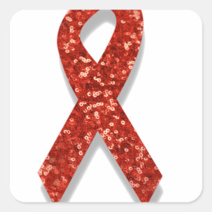 glitter red ribbon square sticker
