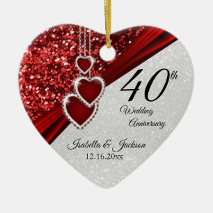 Glitter Red Ruby 40th Anniversary 💕 - Both Sides Ceramic Tree Decoration