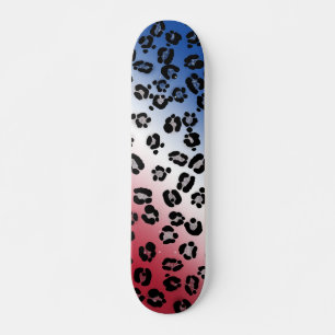 Glitter Red White and Blue Leopard Print Skateboard