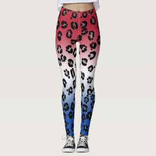 Glitter Red White Blue Leopard Print Leggings
