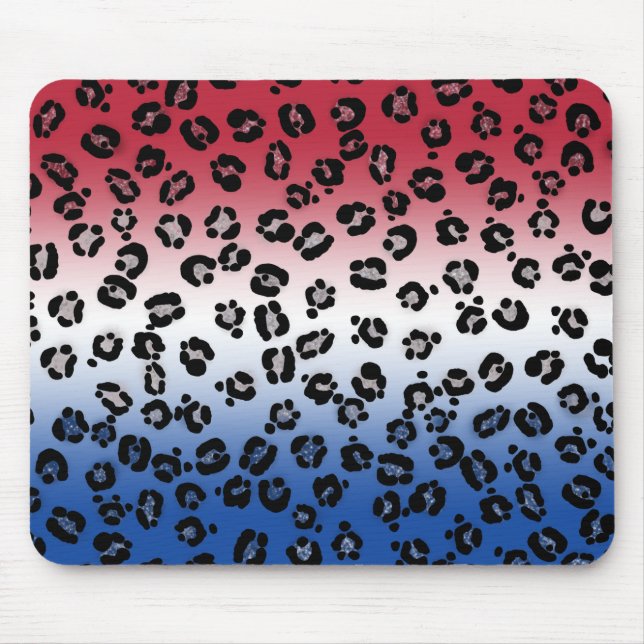 Glitter Red White Blue Leopard Print Mouse Pad (Front)