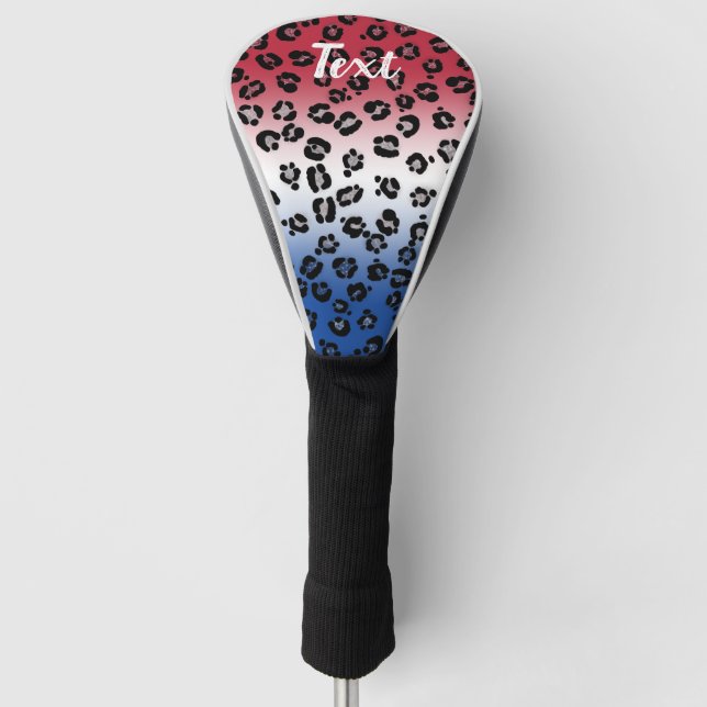 Glitter Red White Blue Leopard Print Personalised Golf Head Cover (Front)
