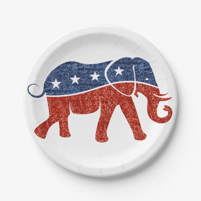glitter republican elephant paper plates (Front)