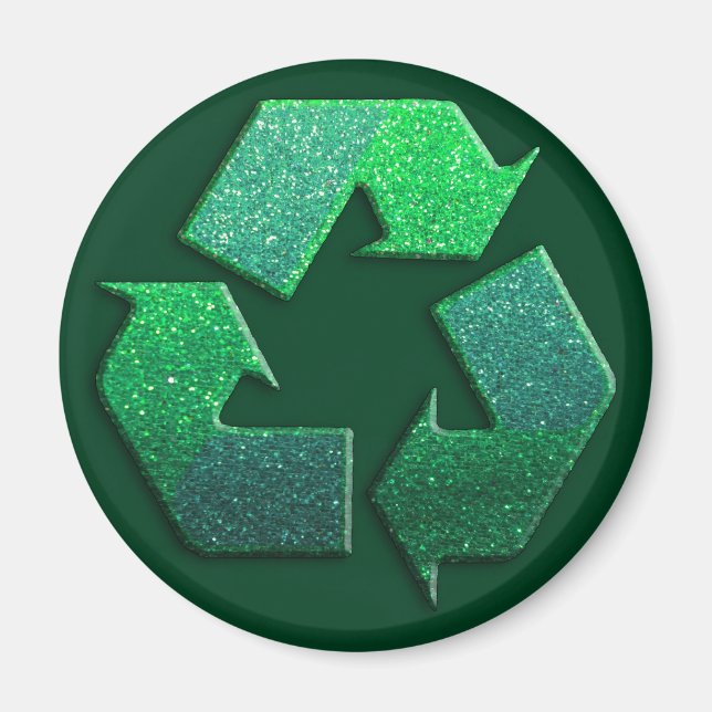 Glitter Reuse, Reduce, Recycle Earth Day Recycling Magnet (Front)
