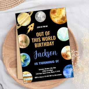 Glitter Rocket Outer Space Birthday Invitations