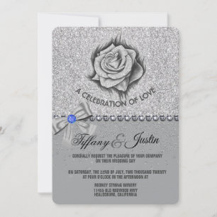Glitter, Rose, Diamonds & Bow Wedding Invitations