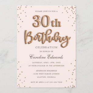 Glitter Rose Foil Balloons 30th Birthday Elegant Invitation