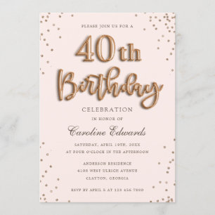 Glitter Rose Foil Balloons 40th Birthday Elegant Invitation