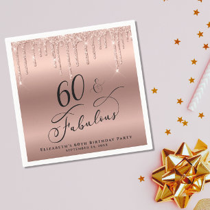 Glitter Rose Gold 60th Birthday Party Napkin