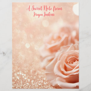 Glitter Rose Gold Background and Rose Gold Roses  Custom Letterhead