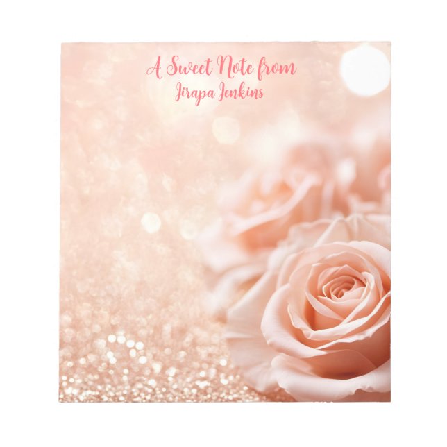 Glitter Rose Gold Background and Rose Gold Roses  Notepad (Front)