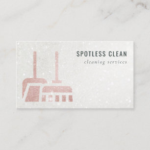 Glitter Rose Gold Blush Broom Cleaning Service Business Card