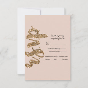 Glitter Rose Gold Blush Glam Wedding RSVP Reply Card