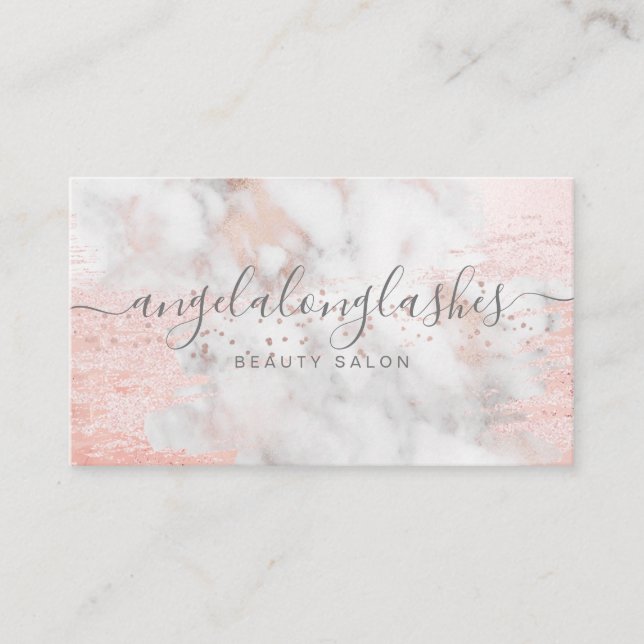 Glitter rose gold blush pink marble feminine business card (Front)