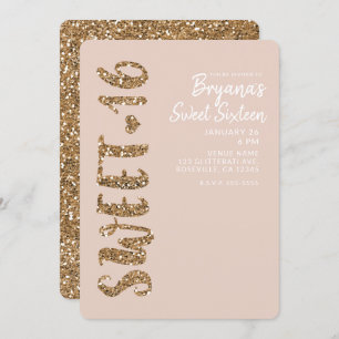 Glitter Rose Gold Blush Sweet 16 Sixteen Party Invitation