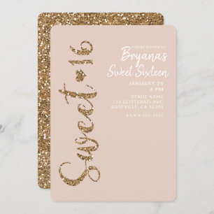 Glitter Rose Gold Blush Sweet 16 Sixteen Party Invitation