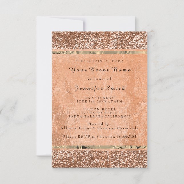 Glitter Rose Gold Copper Metallic Blush Bridal VIP Invitation (Front)