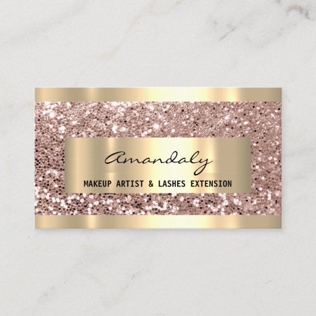 Glitter Rose Gold Frame Event Planner Make-up Business Card (Front)