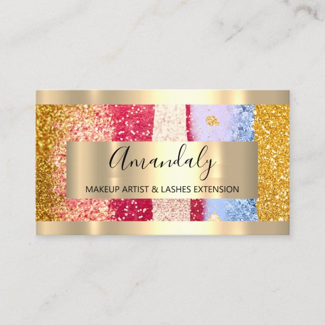 Glitter Rose Gold Frame Event Planner Strokes Business Card (Front)