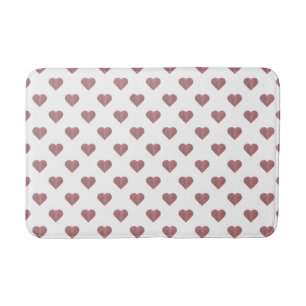 Glitter Rose Gold Hearts White Background Bath Mat