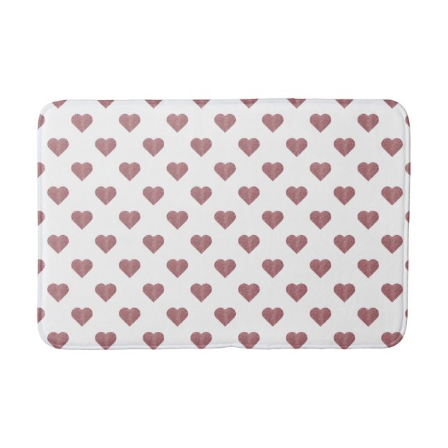 Glitter Rose Gold Hearts White Background Bath Mat (Front)