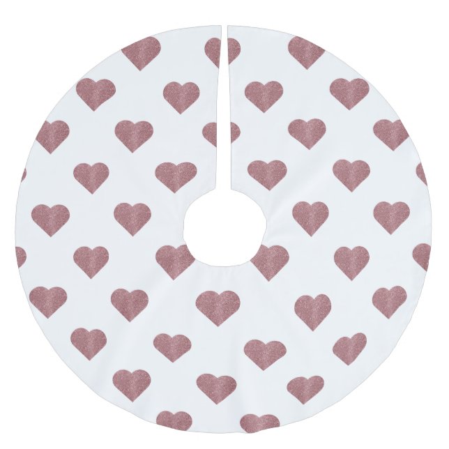 Glitter Rose Gold Hearts White Background Brushed Polyester Tree Skirt (Front)