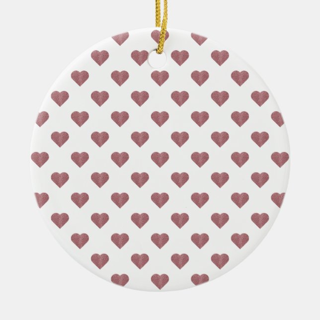 Glitter Rose Gold Hearts White Background Ceramic Tree Decoration (Front)