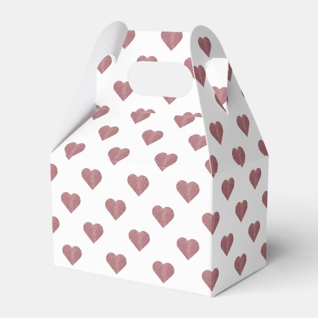 Glitter Rose Gold Hearts White Background Favour Box (Front Side)