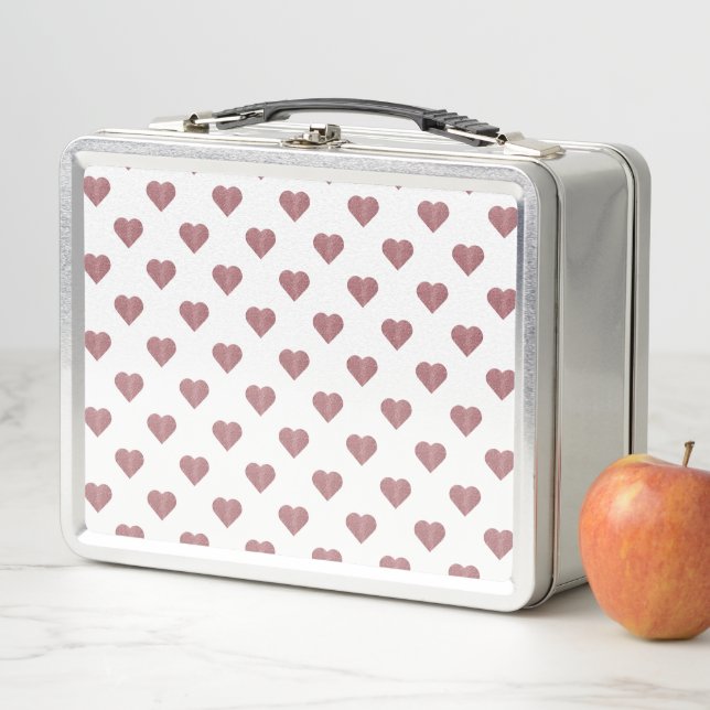 Glitter Rose Gold Hearts White Background Metal Lunch Box (In Situ)