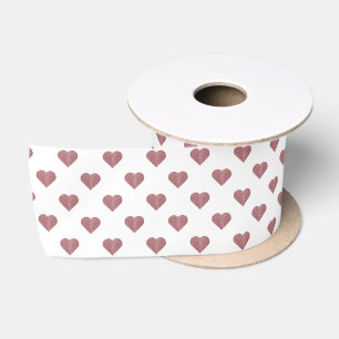Glitter Rose Gold Hearts White Background Satin Ribbon