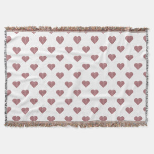 Glitter Rose Gold Hearts White Background Throw Blanket
