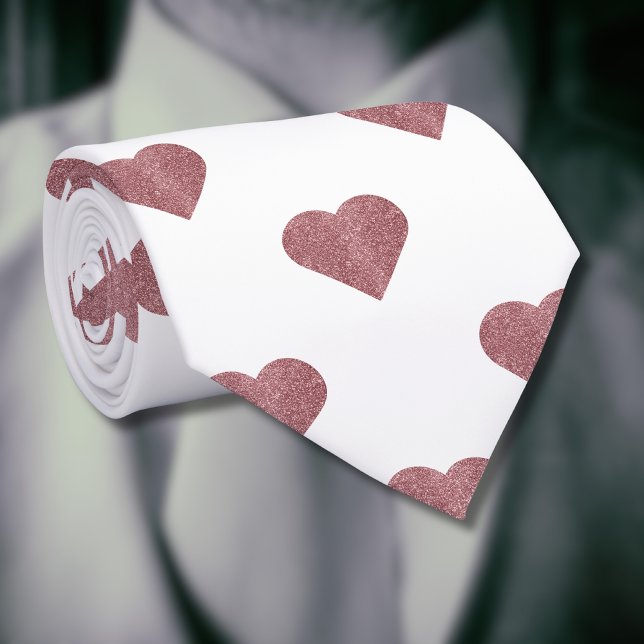 Glitter Rose Gold Hearts White Background Tie (Creator Uploaded)