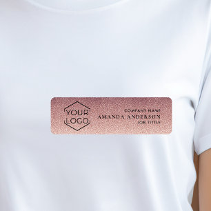 Glitter Rose Gold Logo Employee Plastic Trendy Name Tag