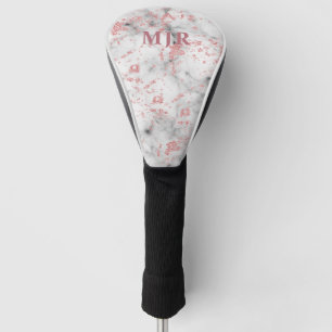Glitter Rose Gold Marble Monogram Personalised Golf Head Cover