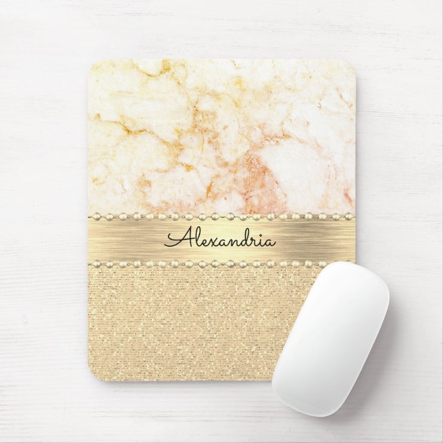 Glitter Rose Gold Marble Personalised Mouse Pad (With Mouse)