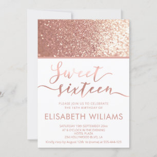 Glitter rose gold minimalist chic calligraphy  invitation